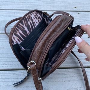 Nicole Miller Faux Leather Brown Crossbody Purse